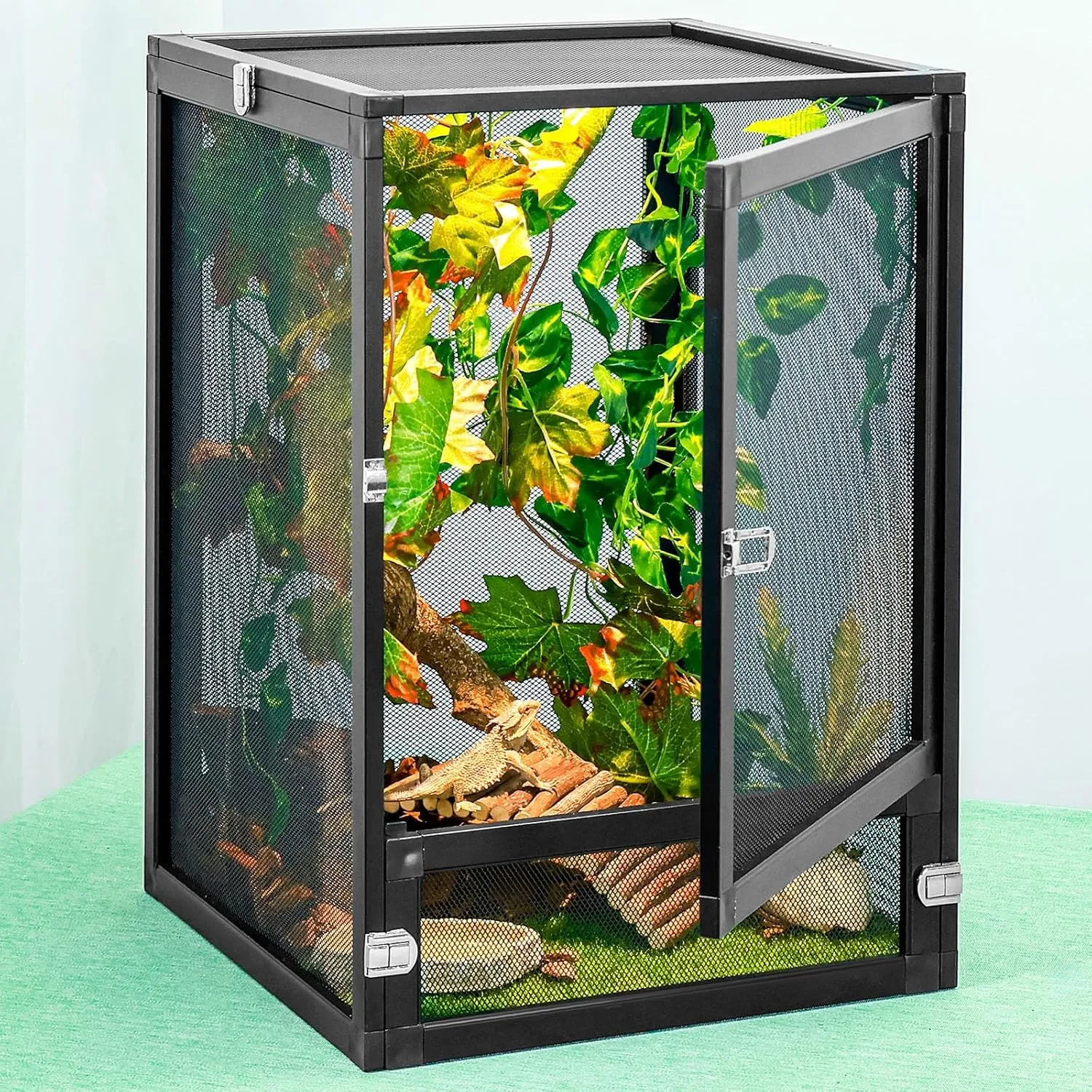 13 Gal Detachable and Foldable Reptile Butterfly Cage Terrarium, 360 Observation, Airflow, Interaction in Gecko Tank for Crested Geckos, Leopard Geckos, Chameleons, Bearded Dragons