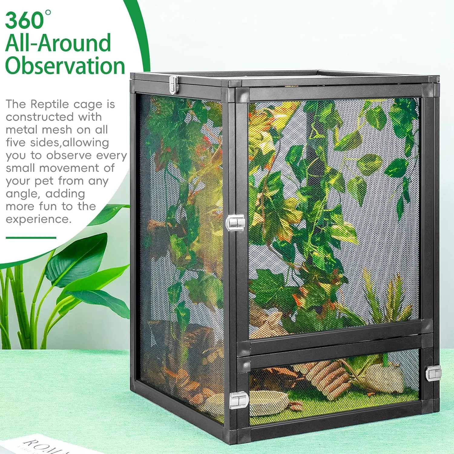 13 Gal Detachable and Foldable Reptile Butterfly Cage Terrarium, 360 Observation, Airflow, Interaction in Gecko Tank for Crested Geckos, Leopard Geckos, Chameleons, Bearded Dragons