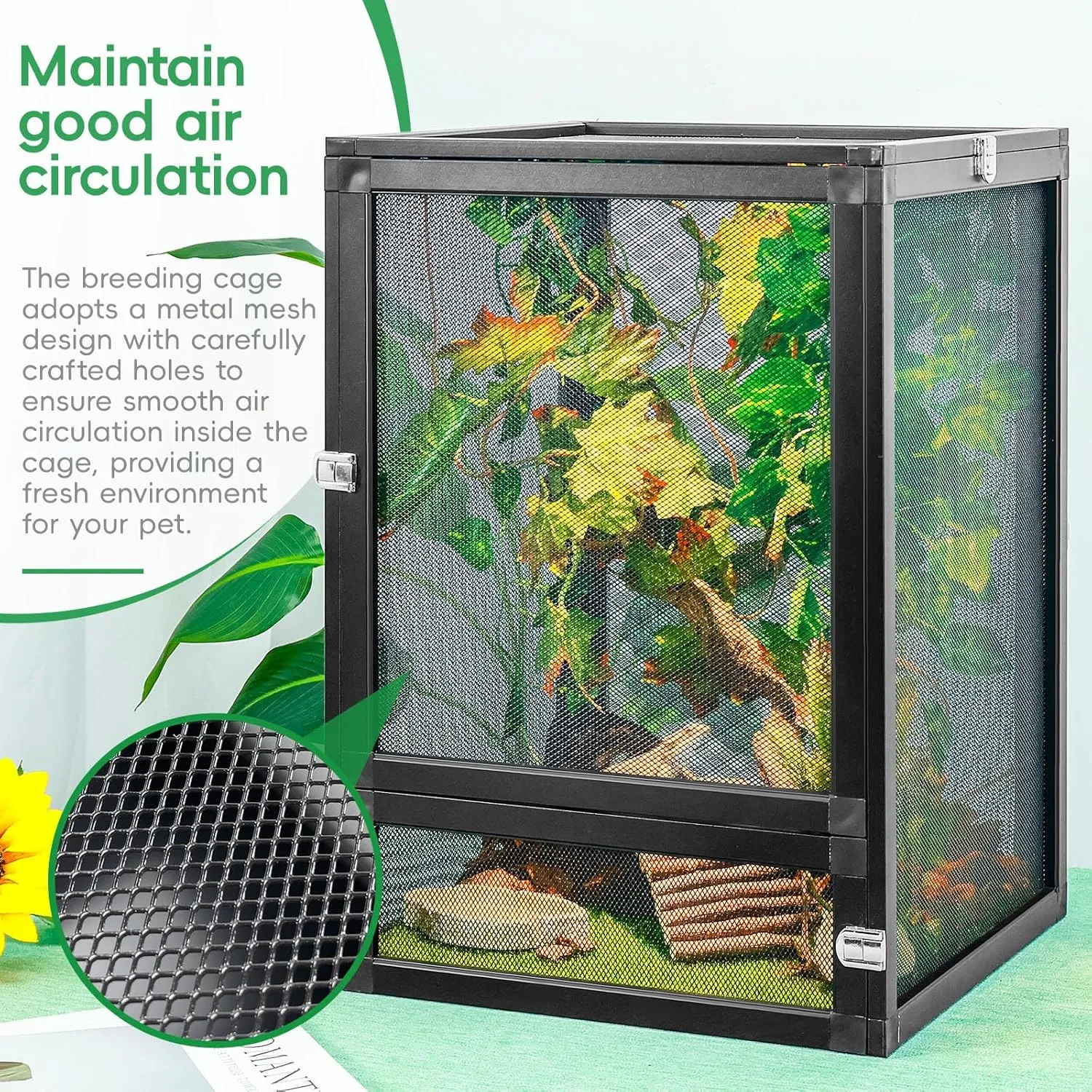 13 Gal Detachable and Foldable Reptile Butterfly Cage Terrarium, 360 Observation, Airflow, Interaction in Gecko Tank for Crested Geckos, Leopard Geckos, Chameleons, Bearded Dragons