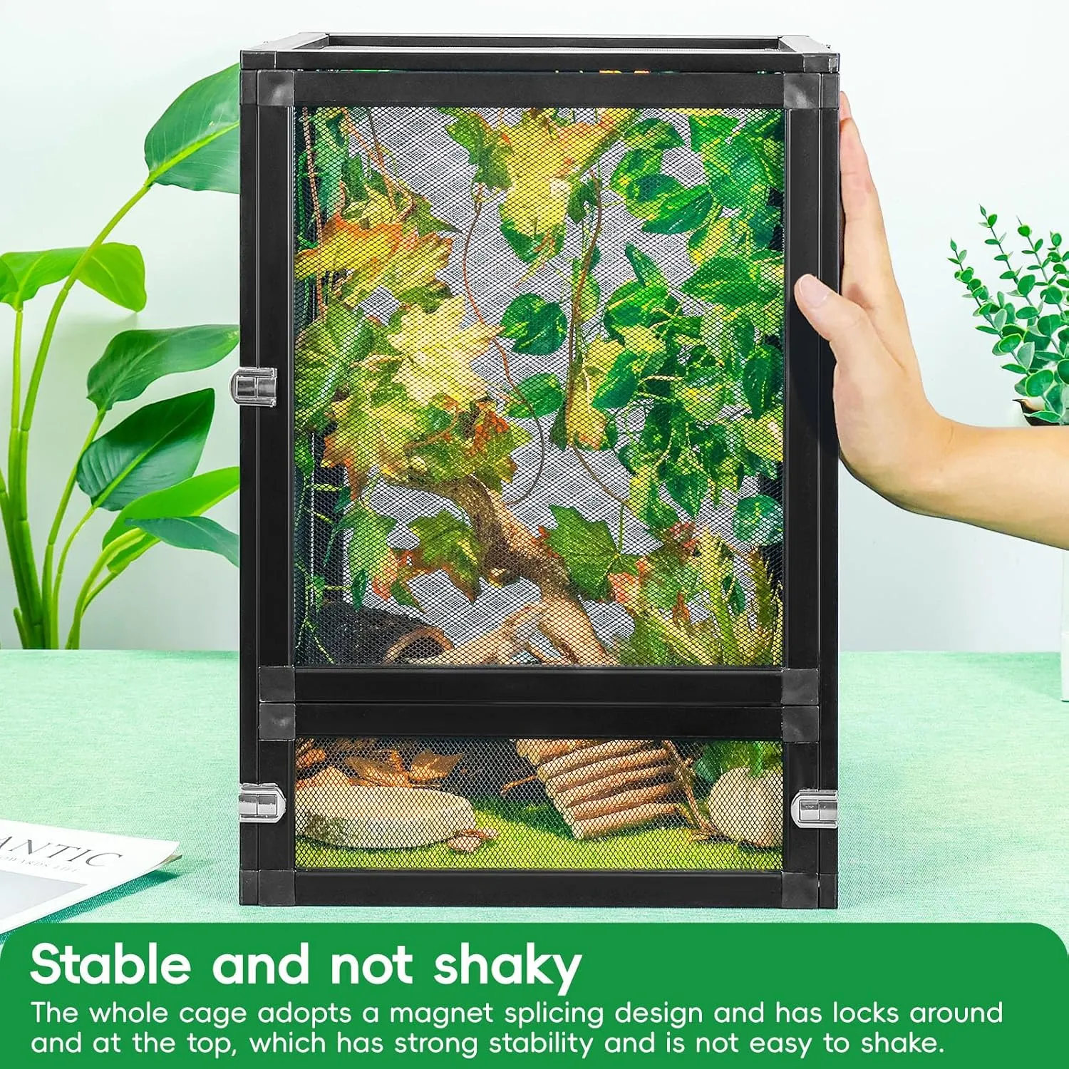 13 Gal Detachable and Foldable Reptile Butterfly Cage Terrarium, 360 Observation, Airflow, Interaction in Gecko Tank for Crested Geckos, Leopard Geckos, Chameleons, Bearded Dragons