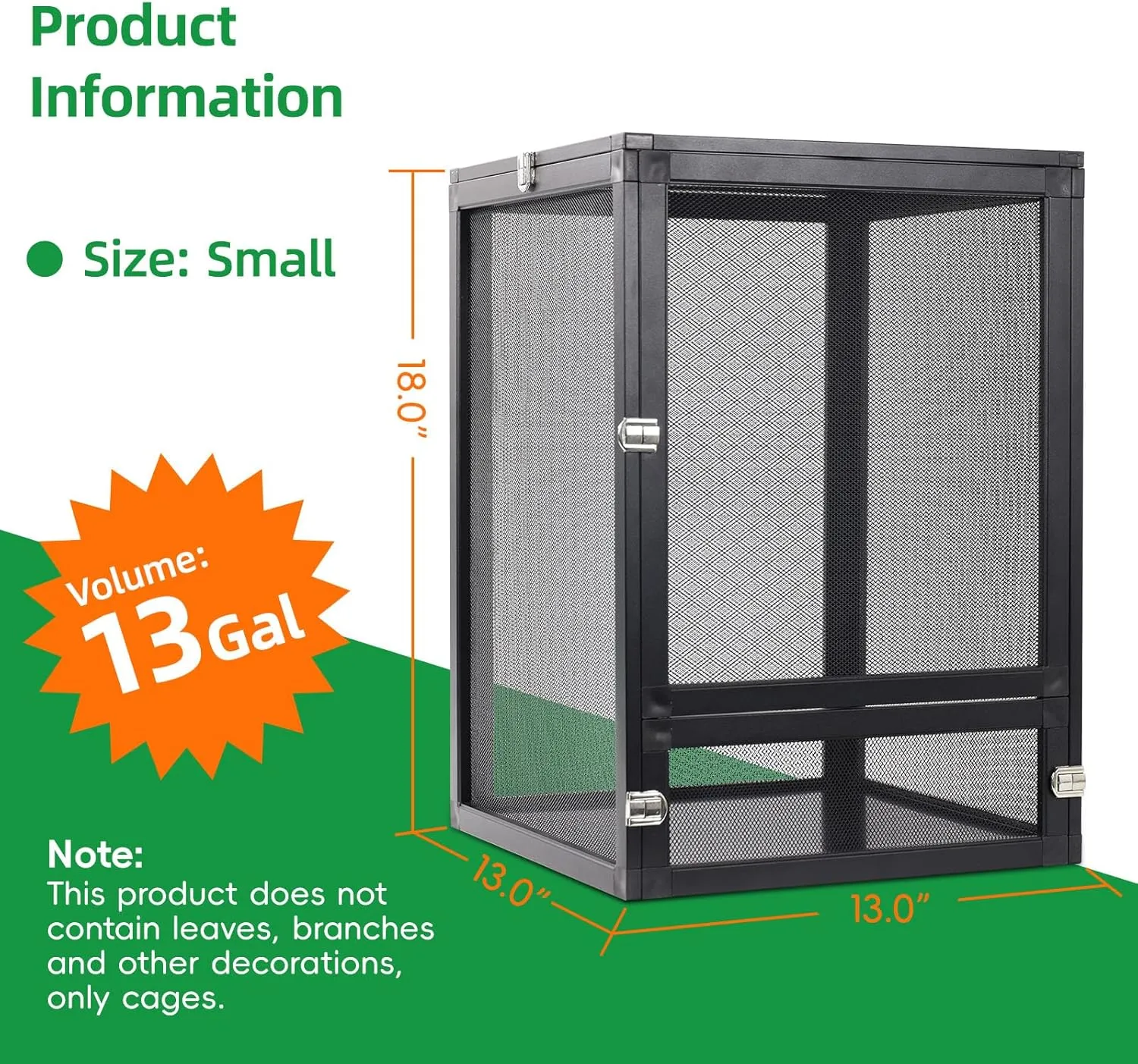 13 Gal Detachable and Foldable Reptile Butterfly Cage Terrarium, 360 Observation, Airflow, Interaction in Gecko Tank for Crested Geckos, Leopard Geckos, Chameleons, Bearded Dragons