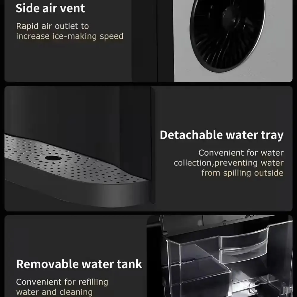 16.9 In. Ice Production per Day(44 Lb), 32 Lb. Portable Ice Maker in Black with Intelligent Panel and Nugget Maker.