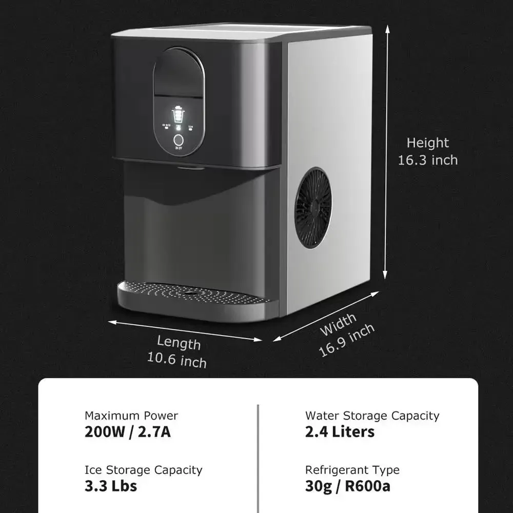 16.9 In. Ice Production per Day(44 Lb), 32 Lb. Portable Ice Maker in Black with Intelligent Panel and Nugget Maker.
