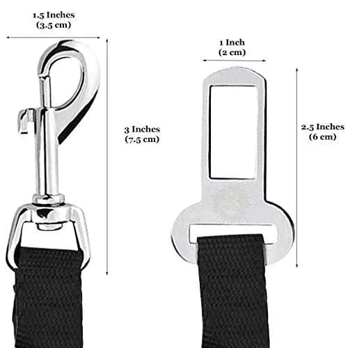 2 Adjustable Car Seat Belts for Dogs & Cats --- Triple the survival rate in accidents - Prevent stress from travel in kennel - Allow breathing fresh air without pets jumping out - Support all cars