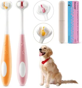 2 Pcs 3-Sided Dog Toothbrush, Puppy Toothbrushes, Ultra Soft Nano Bristles, Suitable for Teeth with Sensitive Gums, Pet Dental Care Oral Hygiene, for Small and Medium Dogs