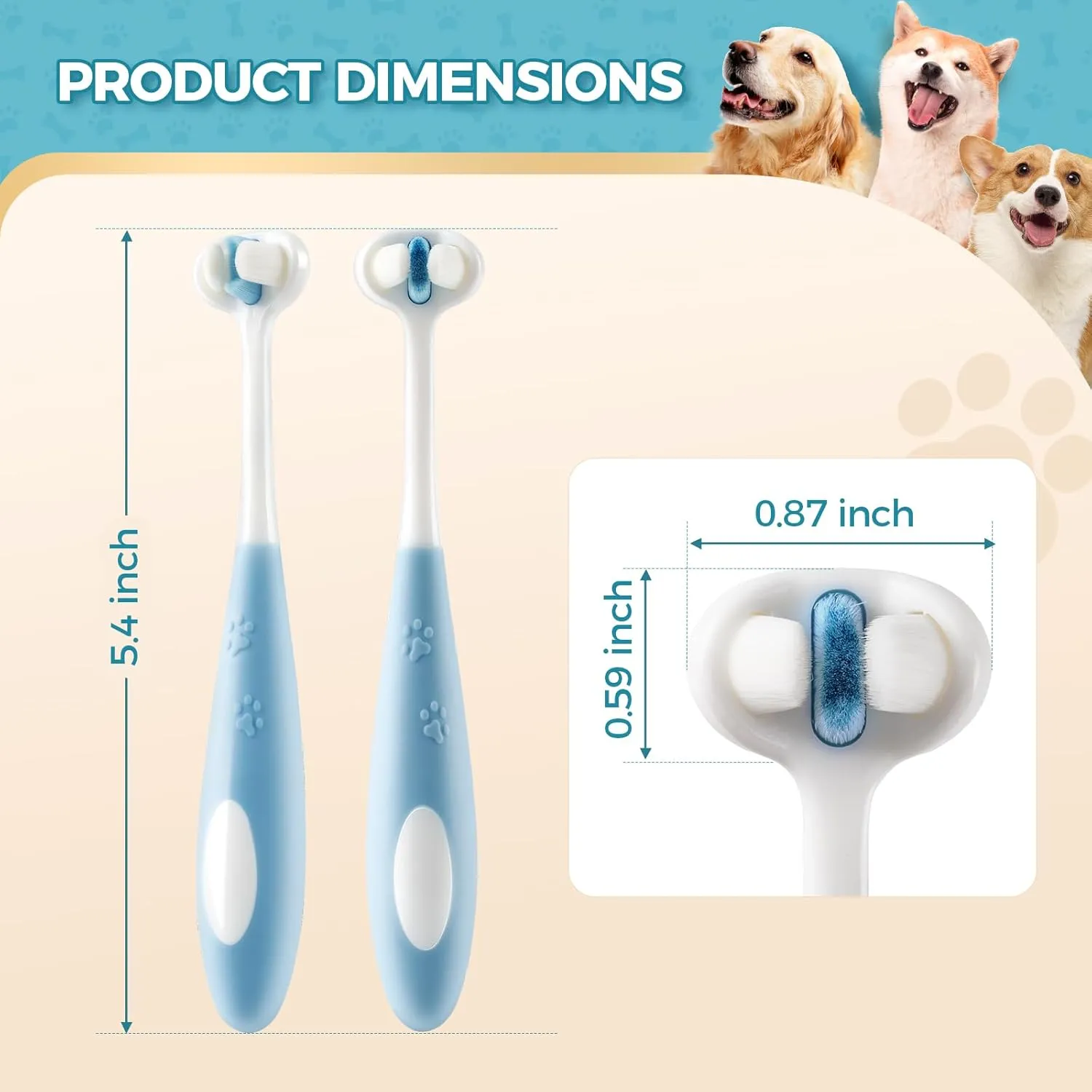 2 Pcs 3-Sided Dog Toothbrush, Puppy Toothbrushes, Ultra Soft Nano Bristles, Suitable for Teeth with Sensitive Gums, Pet Dental Care Oral Hygiene, for Small and Medium Dogs