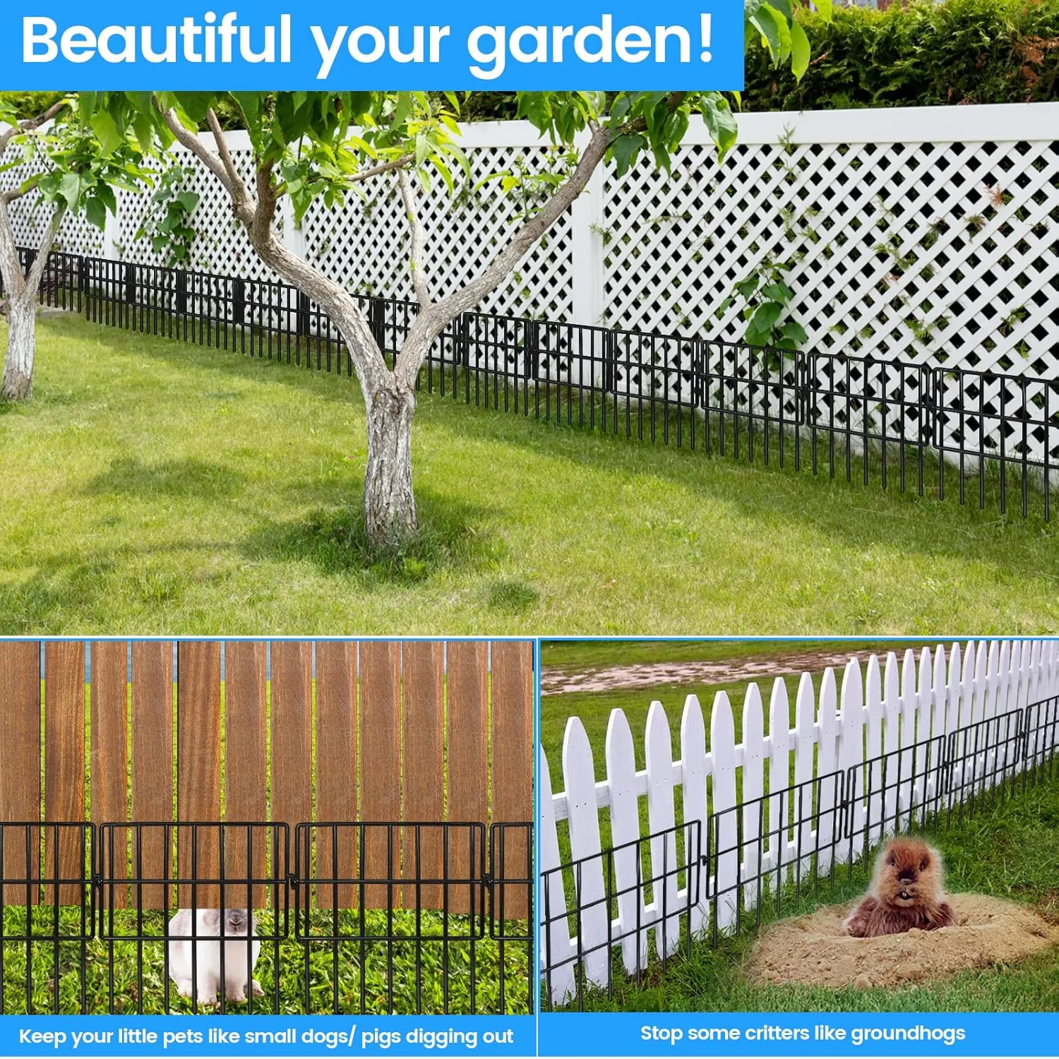 20 Pack Animal Barrier Fences, 1.5" Gap No Digging Garden Fence Panels, Metals Black Deterrent Fence for Dogs Rabbits, Decorative Fence for Outdoor Landscape Patio Total 20 ft(L)16 in(H)