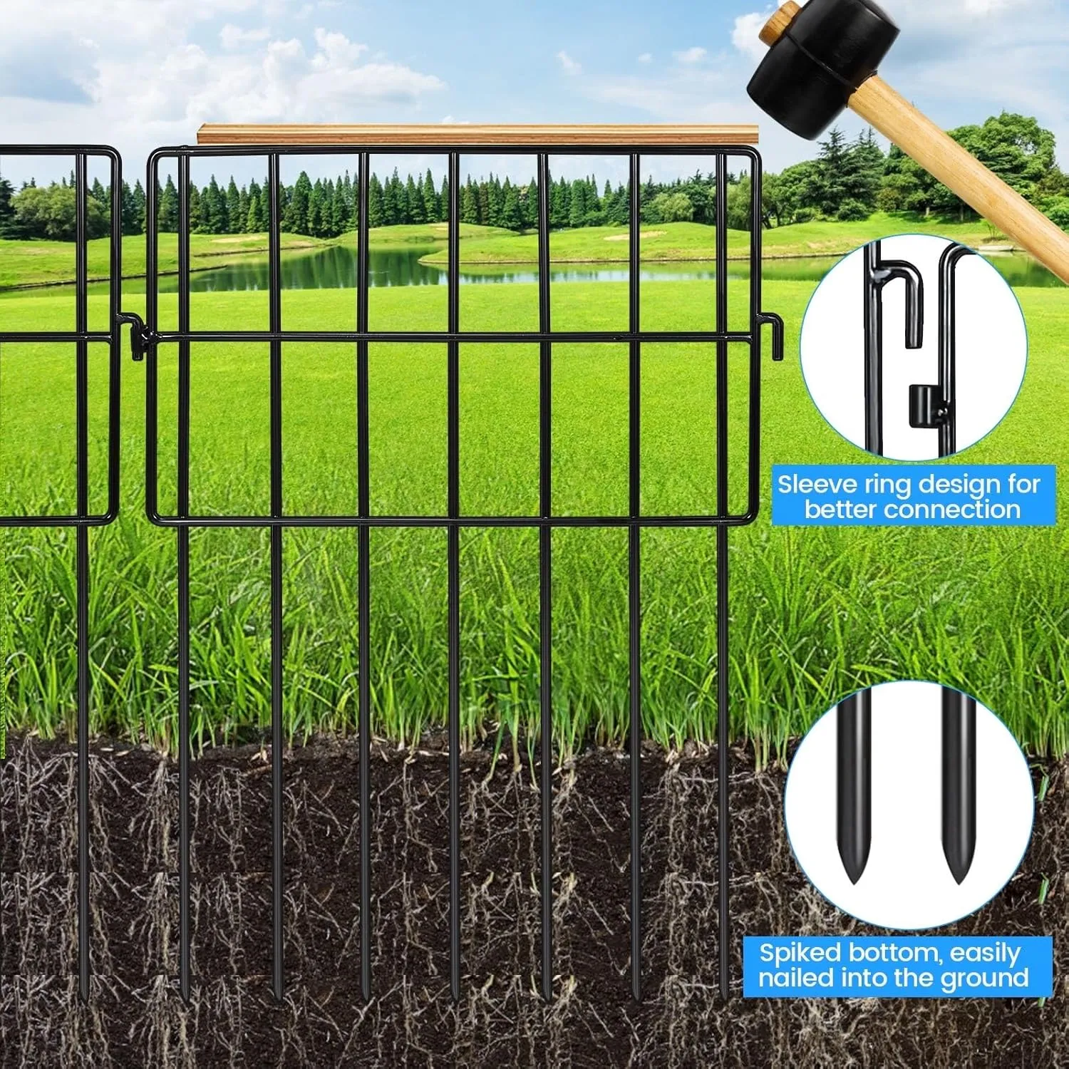 20 Pack Animal Barrier Fences, 1.5" Gap No Digging Garden Fence Panels, Metals Black Deterrent Fence for Dogs Rabbits, Decorative Fence for Outdoor Landscape Patio Total 20 ft(L)16 in(H)