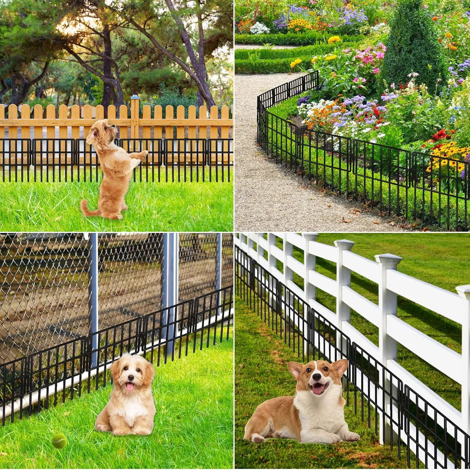 20 Pack Animal Barrier Fences, 1.5" Gap No Digging Garden Fence Panels, Metals Black Deterrent Fence for Dogs Rabbits, Decorative Fence for Outdoor Landscape Patio Total 20 ft(L)16 in(H)