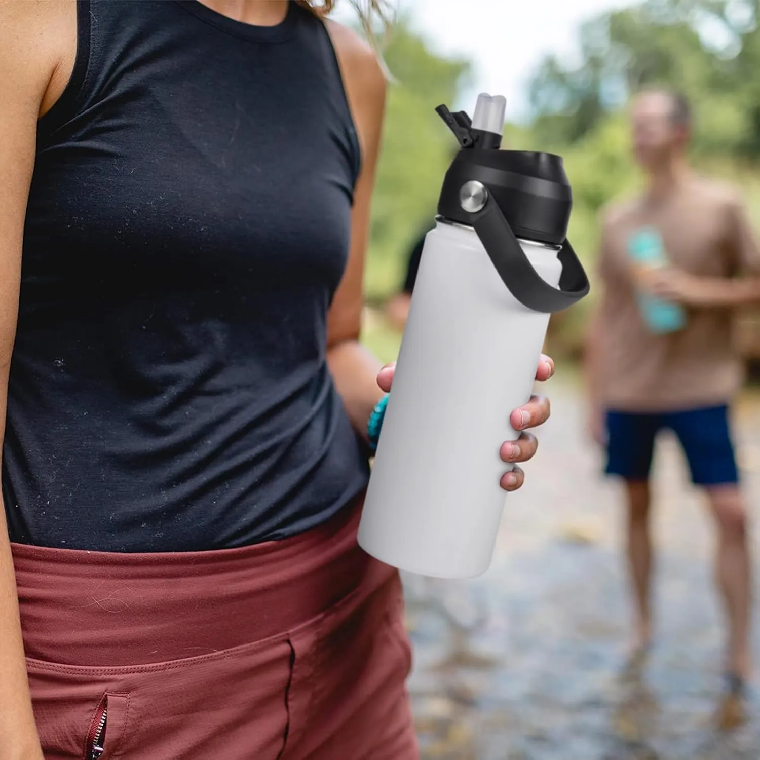 24oz Insulated Stainless Steel Water Bottle, Wide Mouth Double Wall Vacuum, Silicone Straw, Sweat & Leak Proof, BPA Free Insulated Water Flask for Travel, Keep Cold 24h Hot 12h, White