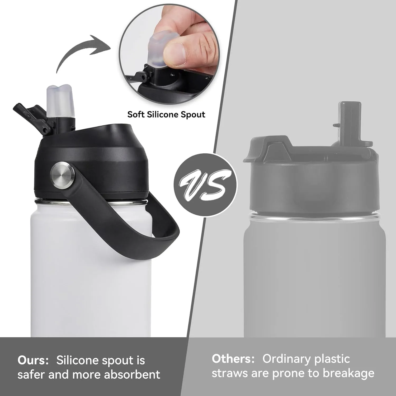 24oz Insulated Stainless Steel Water Bottle, Wide Mouth Double Wall Vacuum, Silicone Straw, Sweat & Leak Proof, BPA Free Insulated Water Flask for Travel, Keep Cold 24h Hot 12h, White