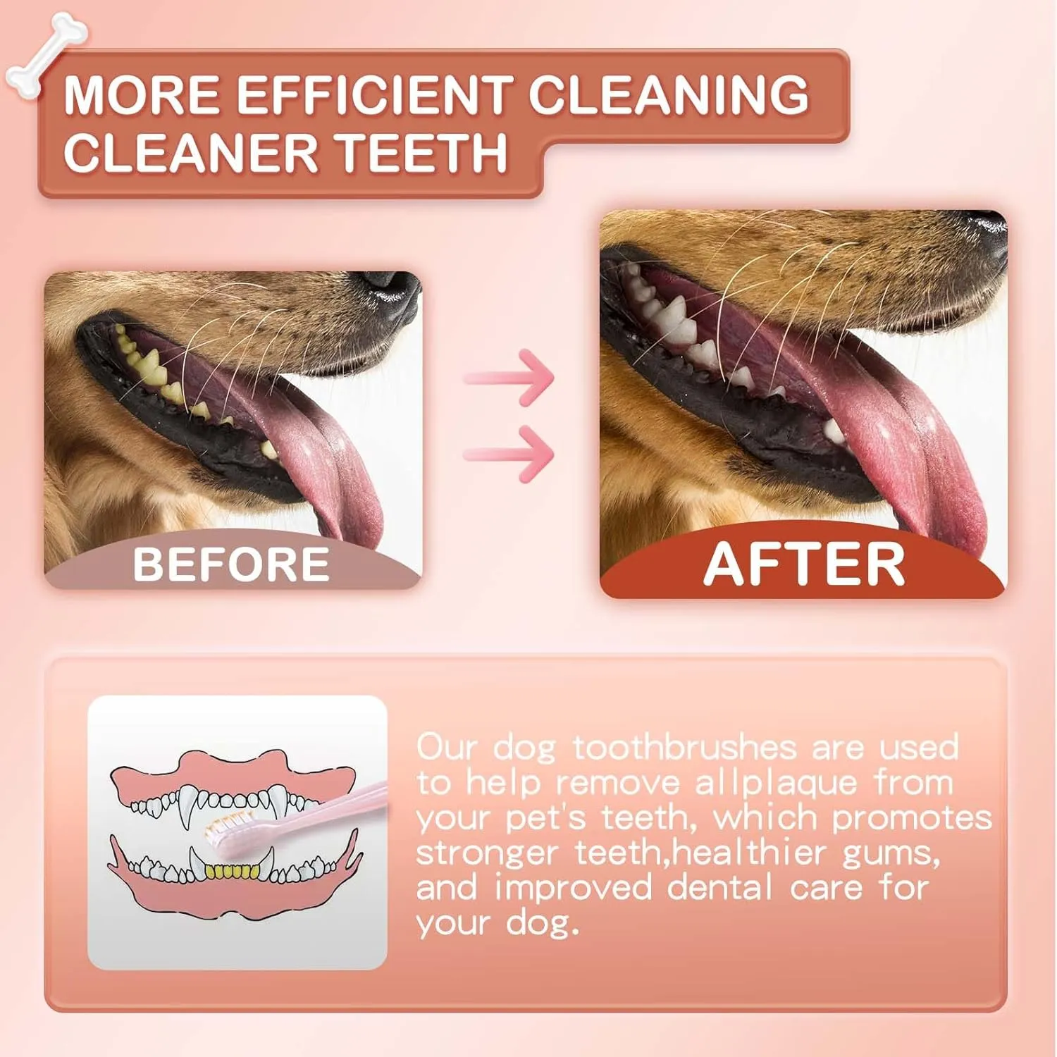 3-Pack Dual Head Dog Toothbrush, Pet Toothbrushes, Unique Dual-Sided Design, Oral Care Kit