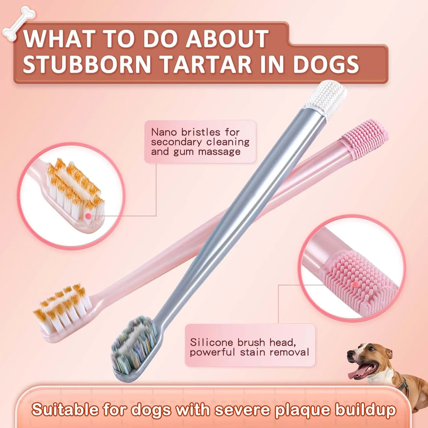 3-Pack Dual Head Dog Toothbrush, Pet Toothbrushes, Unique Dual-Sided Design, Oral Care Kit