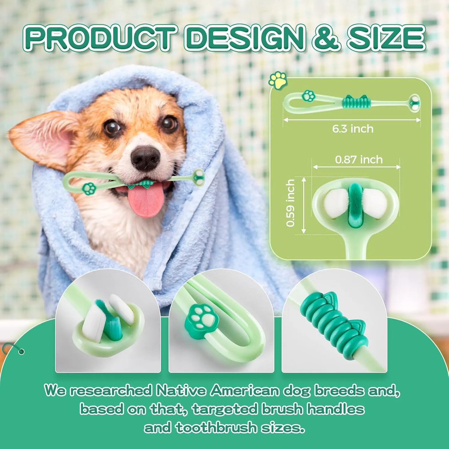 3-Sided Dog Toothbrush, Pet Toothbrushes, Pet Dental Care Oral Hygiene, Ultra Soft Nano Bristles for Your Pet's Sensitive Teeth and Gums, for All Dogs, 2-Pack