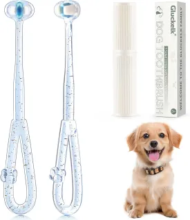 3-Sided Dog Toothbrush, Pet Toothbrushes, Pet Dental Care Oral Hygiene, Ultra Soft Nano Bristles for Your Pet's Sensitive Teeth and Gums, for All Dogs, 2-Pack