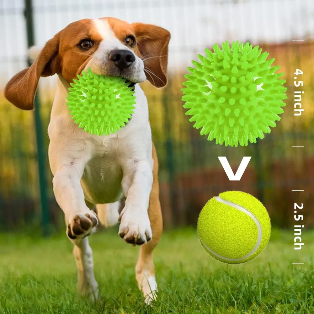 4.5 Heavy Duty Squeaky Dog Balls Toys for Medium Large Dogs 4 Pack Indestructible Dog Toys for Aggressive Chewers Spike Dog Balls for Clean Teeth and Training Dog Toys for Boredom and Stimulating