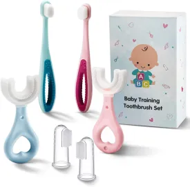6 in 1 Baby Training Toothbrush Set - Infant to Toddler Toothbrush Oral Care Toothbrush - Food Grade Silicone,Extra Soft Bristles,Perfect for 6 ,12 ,24  Months
