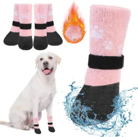 BEAUTYZOO Dog Boots - Warm & Waterproof Dog Booties & Paw Protectors, Anti-Slip for Hardwood Floor, Small to Senior Sizes, Pink