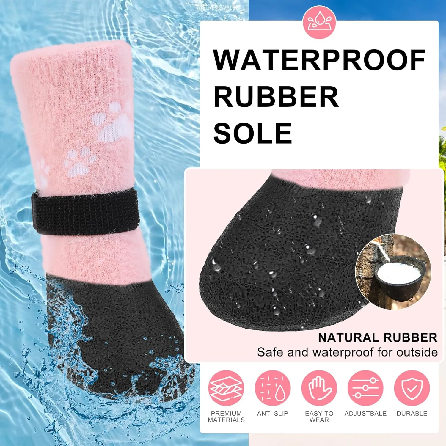 BEAUTYZOO Dog Boots - Warm & Waterproof Dog Booties & Paw Protectors, Anti-Slip for Hardwood Floor, Small to Senior Sizes, Pink