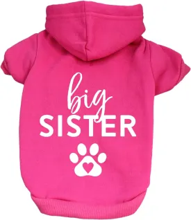 Big Sister Heart Paw Baby Announcement Dog Hoodie Fleece Lined Pullover Sweatshirt with Leash Hole (Hot Pink, 4X-Large 86)