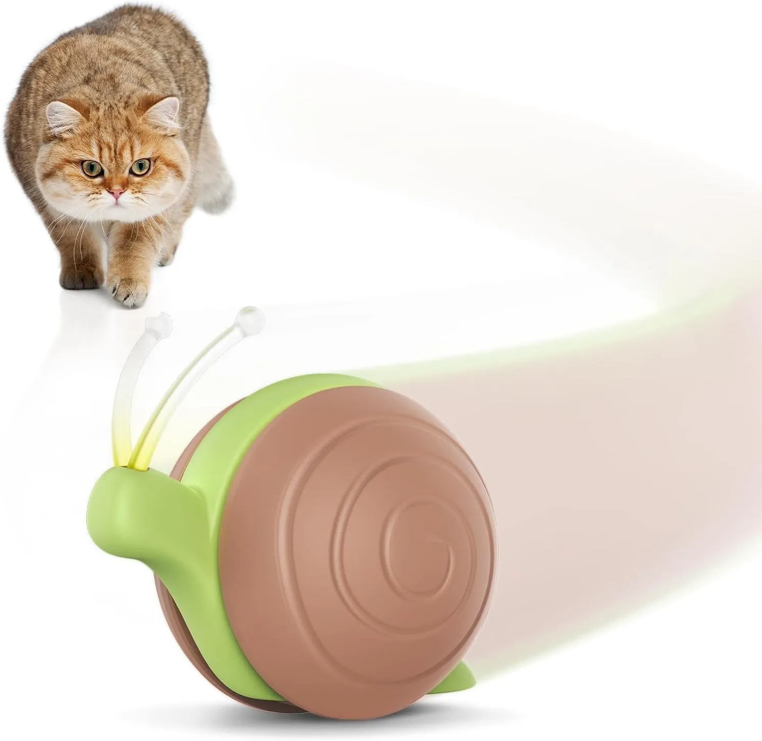 Cheerble Interactive Cat Toy for Indoor Cats, Wicked Snail, [2024 Upgraded] Kitten Toys, Automatic Cat Toys with LED Lights, DC Rechargeable Moving Toy, Smart Sensing Electric Catnip Toy (Brown)