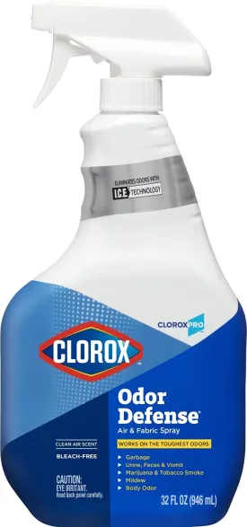 CloroxPro Odor Defense Air and Fabric Spray, Clean Air Scent, 32 Ounces (Package May Vary)