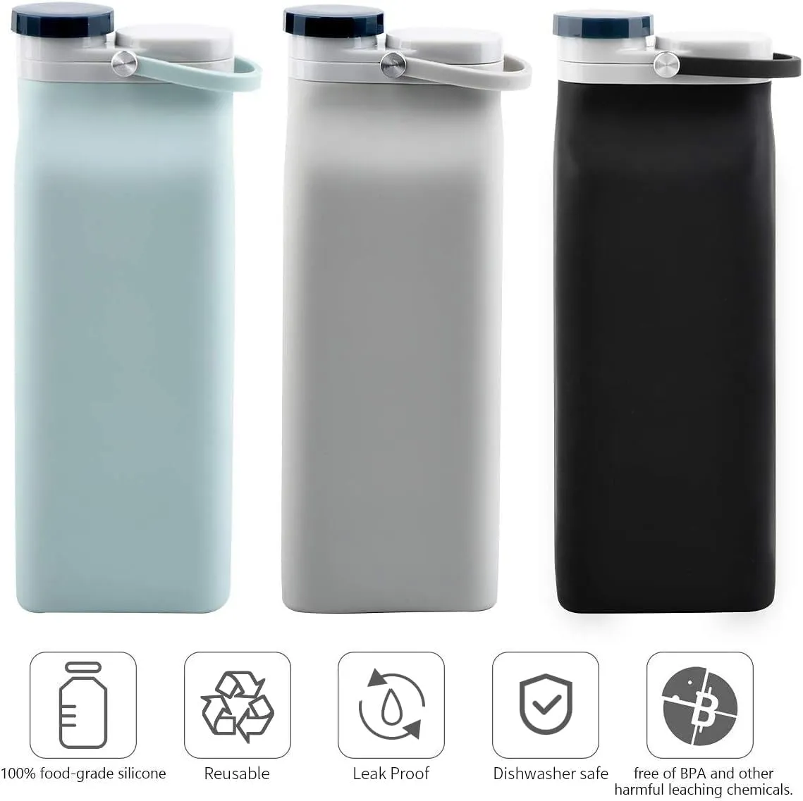 Collapsible Water Bottle BPA Free - 20 oz Foldable Water Bottle for Travel Sports Bottles with Triple Leak Proof Lightweight (Blue)