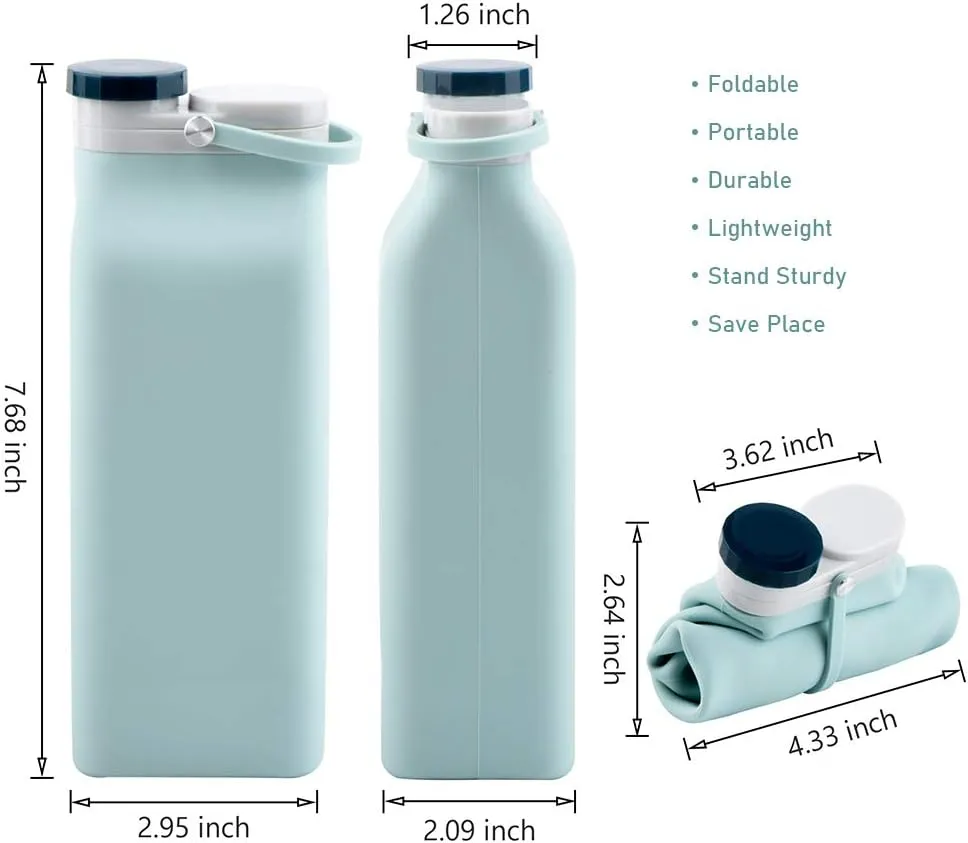 Collapsible Water Bottle BPA Free - 20 oz Foldable Water Bottle for Travel Sports Bottles with Triple Leak Proof Lightweight (Blue)
