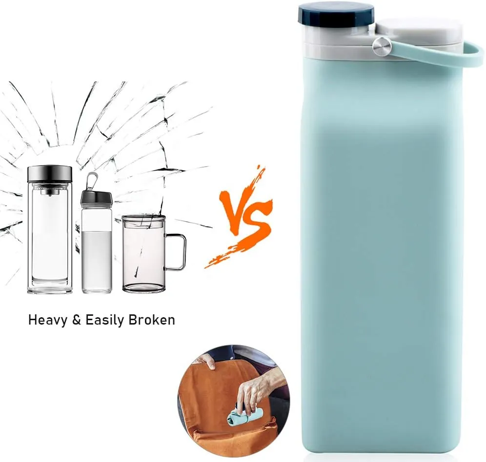 Collapsible Water Bottle BPA Free - 20 oz Foldable Water Bottle for Travel Sports Bottles with Triple Leak Proof Lightweight (Blue)