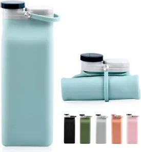 Collapsible Water Bottle BPA Free - 20 oz Foldable Water Bottle for Travel Sports Bottles with Triple Leak Proof Lightweight (Blue)