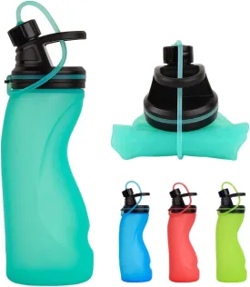 Collapsible Water Bottle BPA Free - Foldable Water Bottle for Travel Sports Bottles with Triple Leak Proof Lightweight 17oz (Upgraded Aqua Blue)