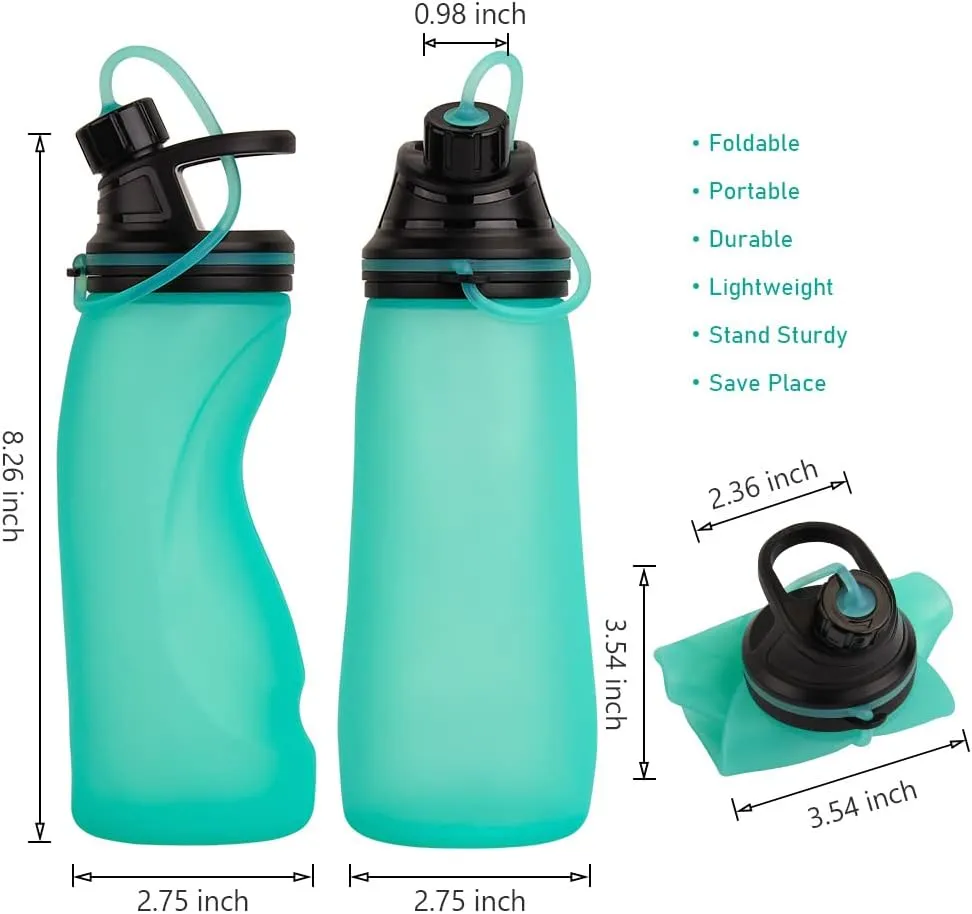 Collapsible Water Bottle BPA Free - Foldable Water Bottle for Travel Sports Bottles with Triple Leak Proof Lightweight 17oz (Upgraded Aqua Blue)