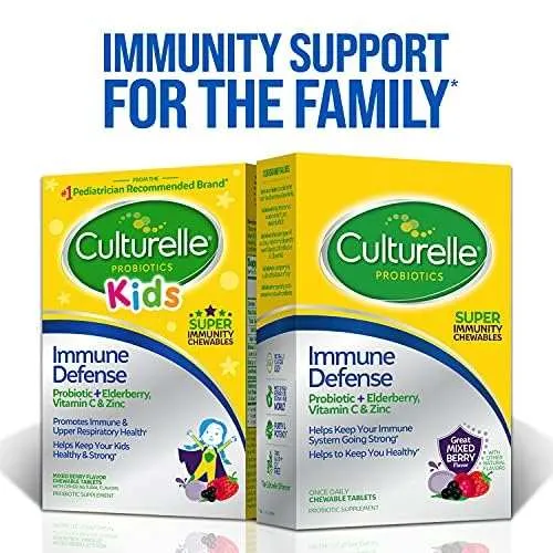 Culturelle Immune Defense Probiotic with Vitamin C Vitamin D & Zinc   Elderberry Chewable - 28 Ct