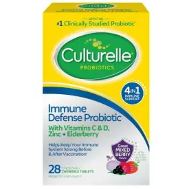 Culturelle Immune Defense Probiotic with Vitamin C Vitamin D & Zinc   Elderberry Chewable - 28 Ct