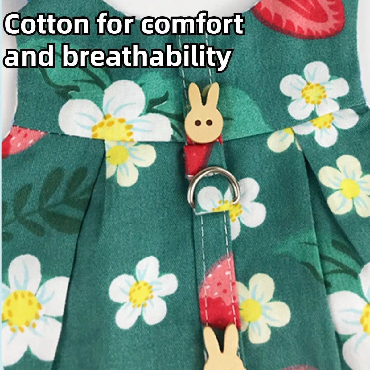 Cute Rabbit Leash and Harness Set, Bunny Rabbit Dress Clothes Walking Harness Vest Escape Proof Pet Supply for Rabbit Hedgehog Ferret Guinea Pig (Green with Accessories,L)