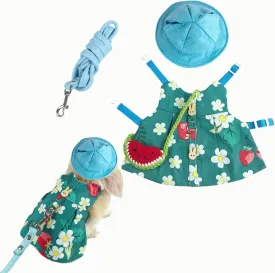 Cute Rabbit Leash and Harness Set, Bunny Rabbit Dress Clothes Walking Harness Vest Escape Proof Pet Supply for Rabbit Hedgehog Ferret Guinea Pig (Green with Accessories,L)