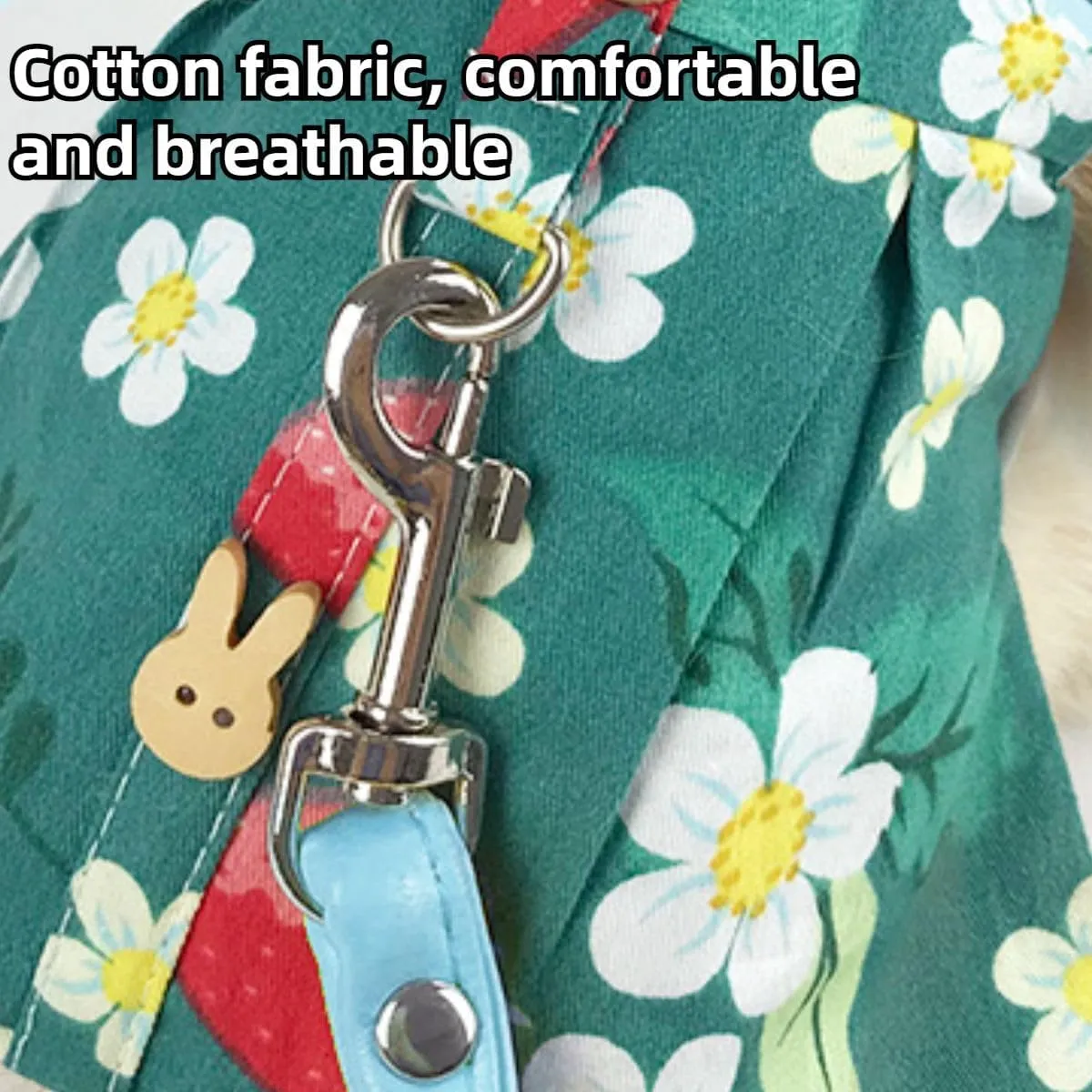 Cute Rabbit Leash and Harness Set, Bunny Rabbit Dress Clothes Walking Harness Vest Escape Proof Pet Supply for Rabbit Hedgehog Ferret Guinea Pig (Green with Accessories,L)