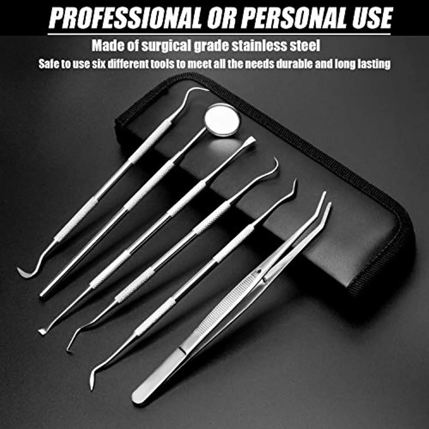 Dental Tools Stainless Steel Dental Pick Dental Floss Dental Hygiene Tool Set Tooth Scraper Plaque Tartar Remover Dental Tweezers Gum Floss for Personal Oral Care & Pet Use (6 Pack)