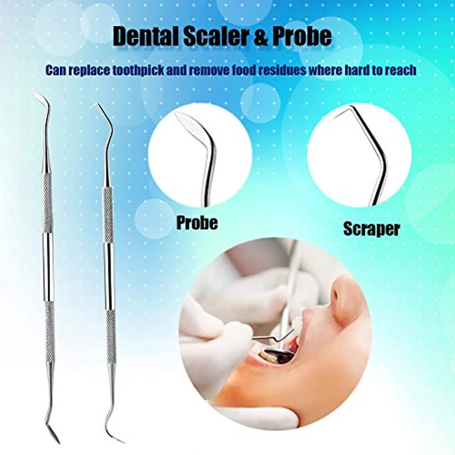 Dental Tools Stainless Steel Dental Pick Dental Floss Dental Hygiene Tool Set Tooth Scraper Plaque Tartar Remover Dental Tweezers Gum Floss for Personal Oral Care & Pet Use (6 Pack)