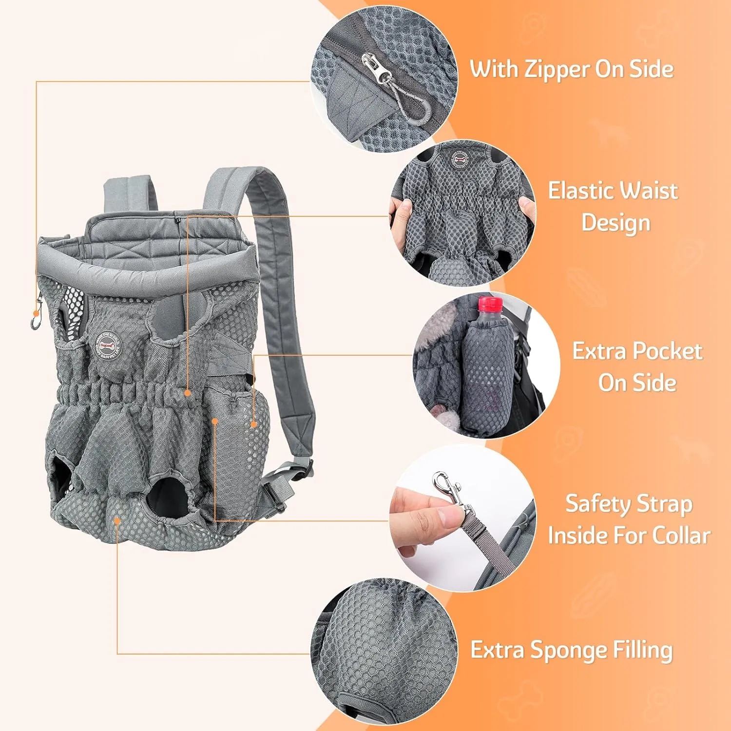 Dog Carrier Backpack, Pet Front Carrier Backpack Legs Out Dog Chest Carrier for Small Medium Dogs, Hands-Free Cat Backpack Carrier Dog Travel Backpack Airline Approved Hiking Bike Motorcycle