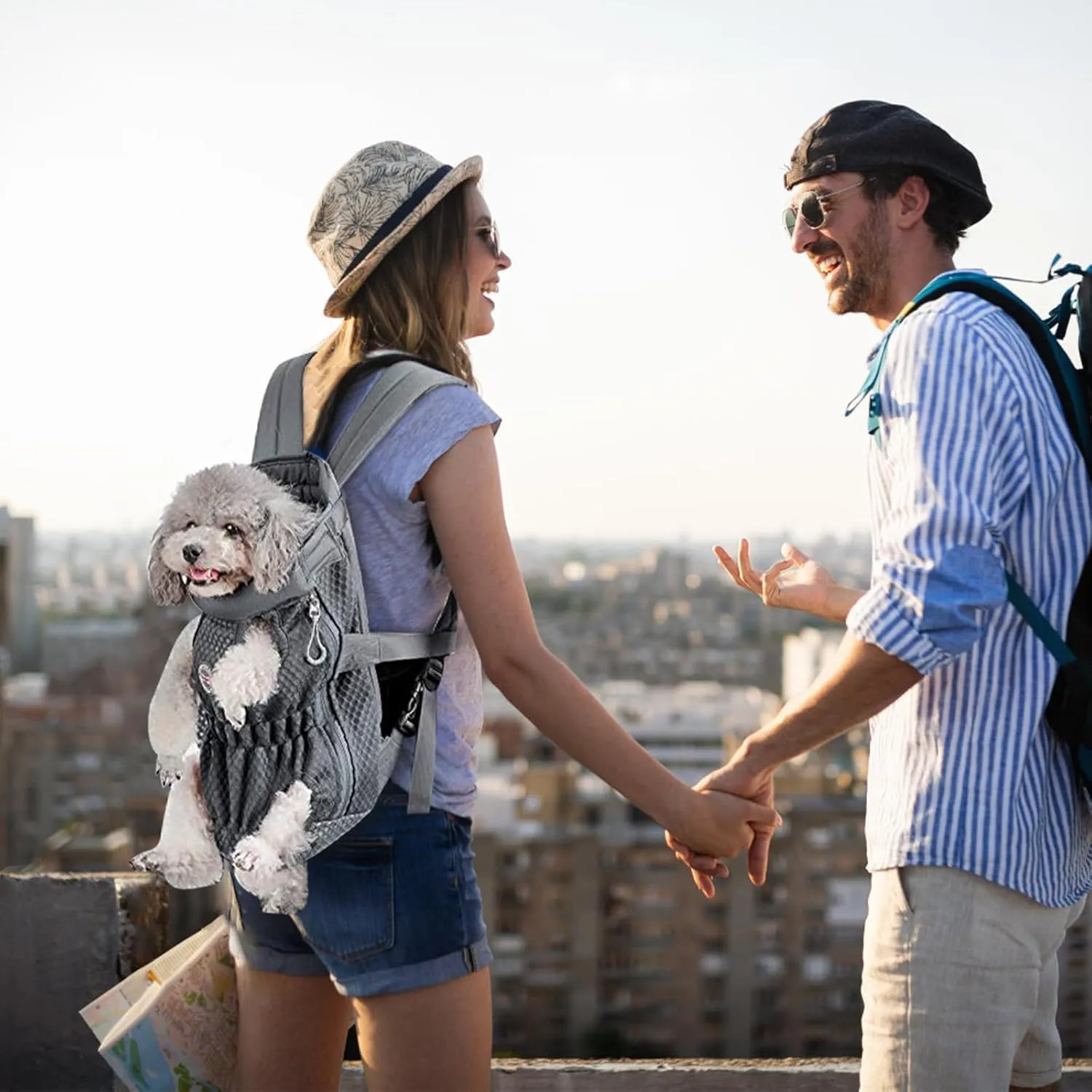 Dog Carrier Backpack, Pet Front Carrier Backpack Legs Out Dog Chest Carrier for Small Medium Dogs, Hands-Free Cat Backpack Carrier Dog Travel Backpack Airline Approved Hiking Bike Motorcycle