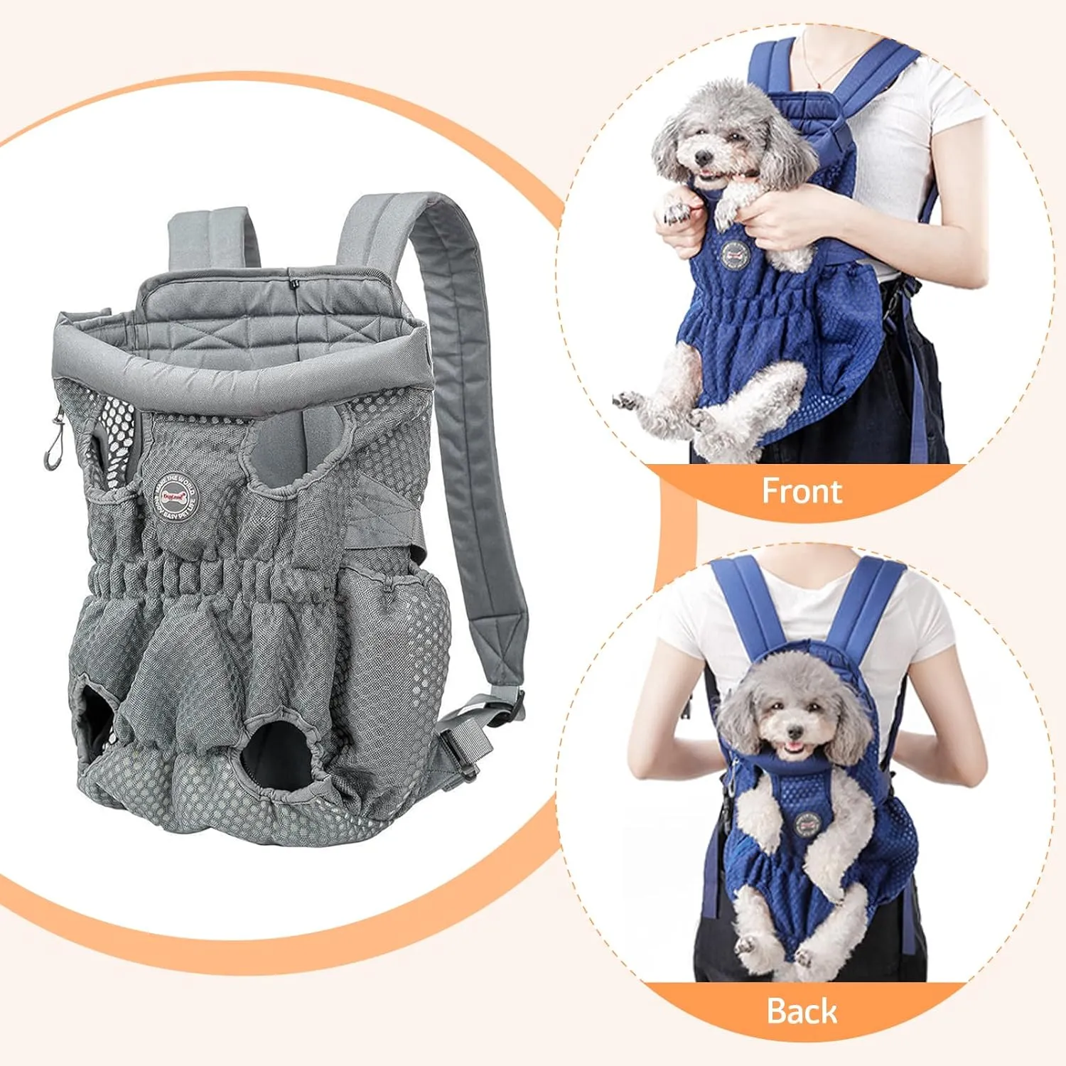 Dog Carrier Backpack, Pet Front Carrier Backpack Legs Out Dog Chest Carrier for Small Medium Dogs, Hands-Free Cat Backpack Carrier Dog Travel Backpack Airline Approved Hiking Bike Motorcycle