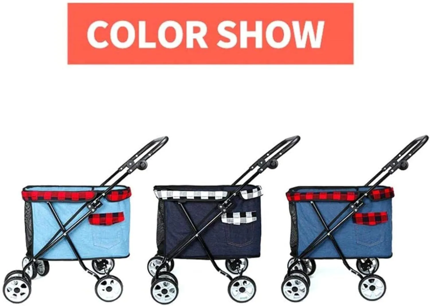 Dog Cat Pet Travel Stroller Pushchair Two Front Swivel Wheels and Rear Brake 4 Wheels Foldable Large Pram (Blue)