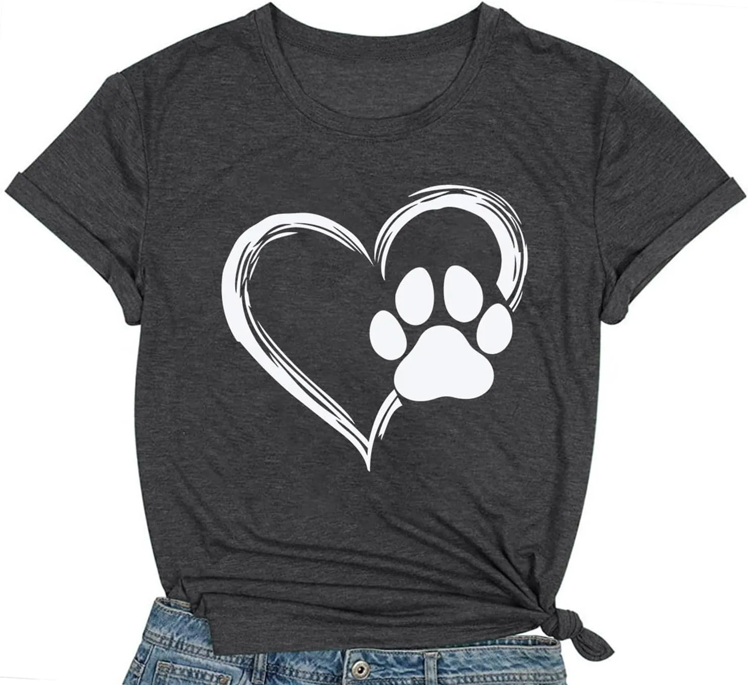 Dog Lover Shirts for Women Cute Paw Love Heart Print T-Shirt Dog Mom Short Sleeve Tee Tops