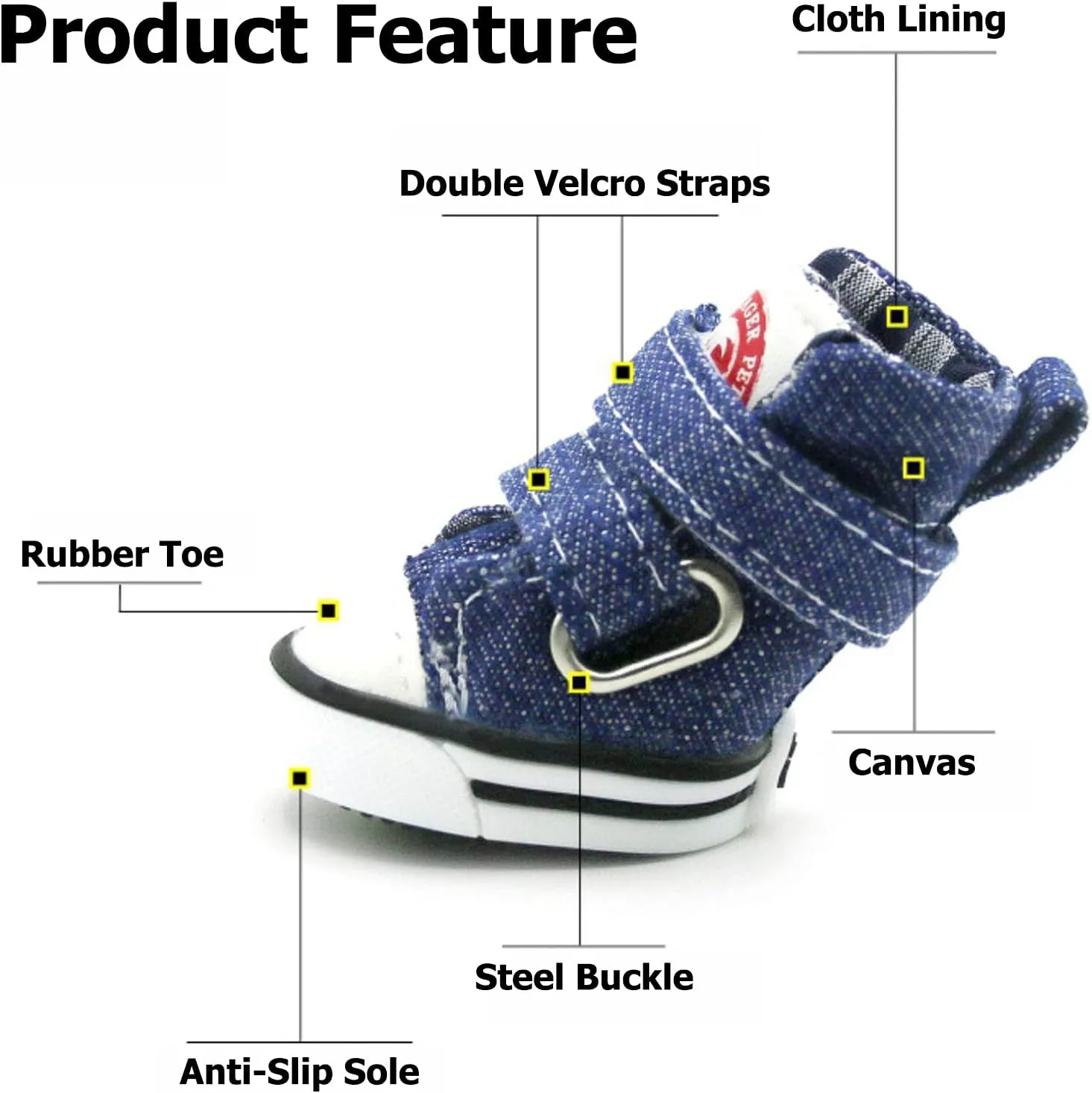 Dog Sneaker for Small Dogs, Canvas Shoes for Puppy, Anti-Slip Dog Shoes, Pet Boots for Small Dog Blue Size 3