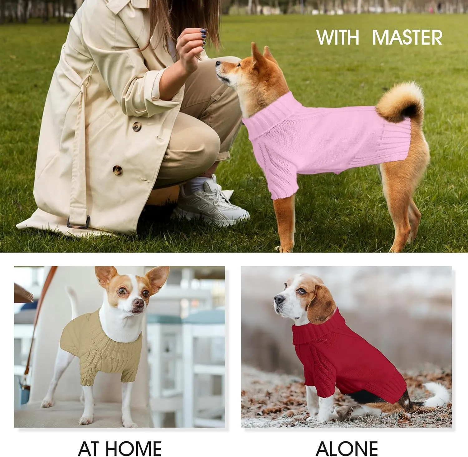 Dog Sweaters for Small Medium Large Dogs Girl, Classic Turtleneck Pet Sweater for Dogs Cats, Thermal Doggy Winter Coat, Warm Dog Shirt Outfits, Double Knitting Collar for Outdoor Playing (S, Pink)