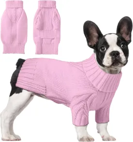 Dog Sweaters for Small Medium Large Dogs Girl, Classic Turtleneck Pet Sweater for Dogs Cats, Thermal Doggy Winter Coat, Warm Dog Shirt Outfits, Double Knitting Collar for Outdoor Playing (S, Pink)