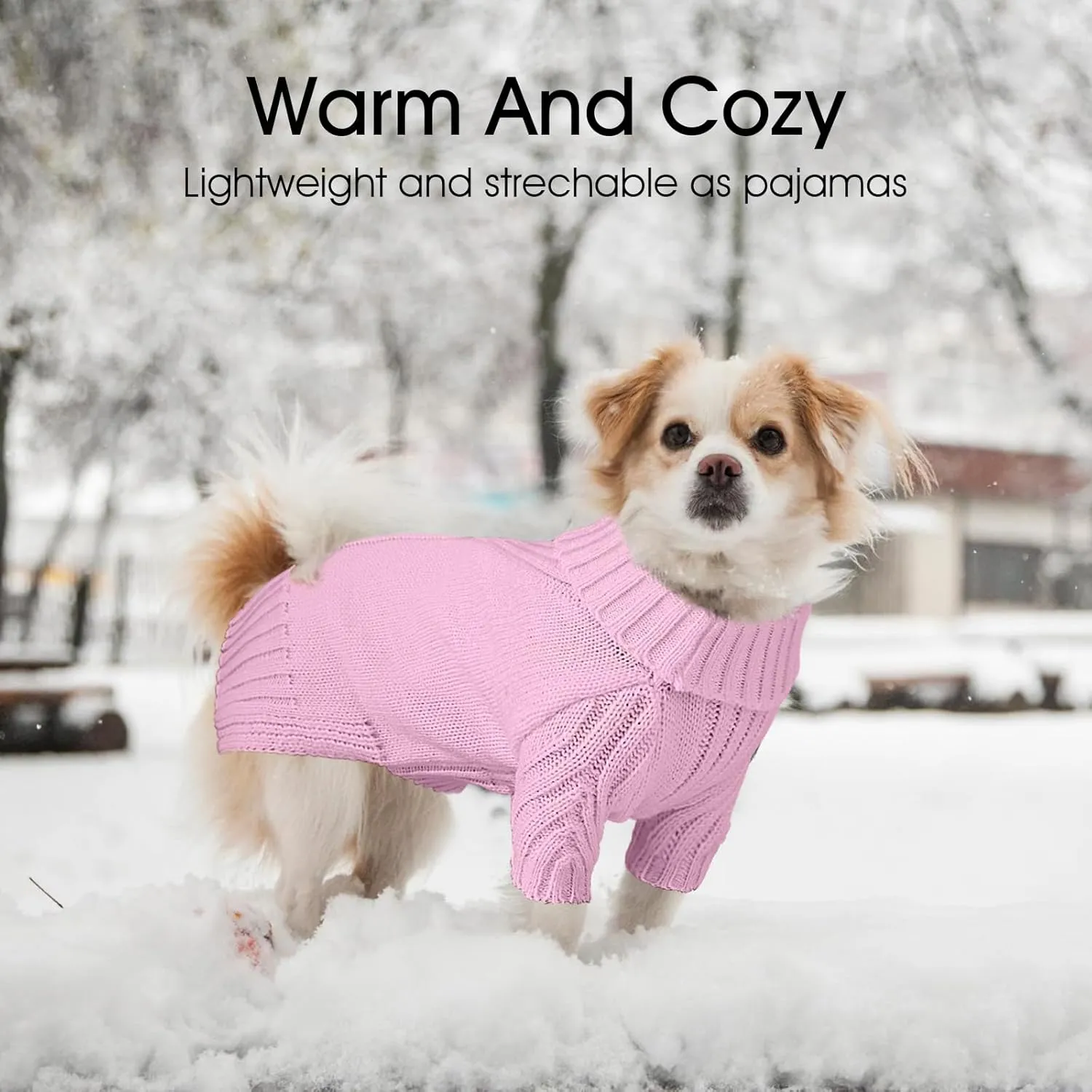 Dog Sweaters for Small Medium Large Dogs Girl, Classic Turtleneck Pet Sweater for Dogs Cats, Thermal Doggy Winter Coat, Warm Dog Shirt Outfits, Double Knitting Collar for Outdoor Playing (S, Pink)