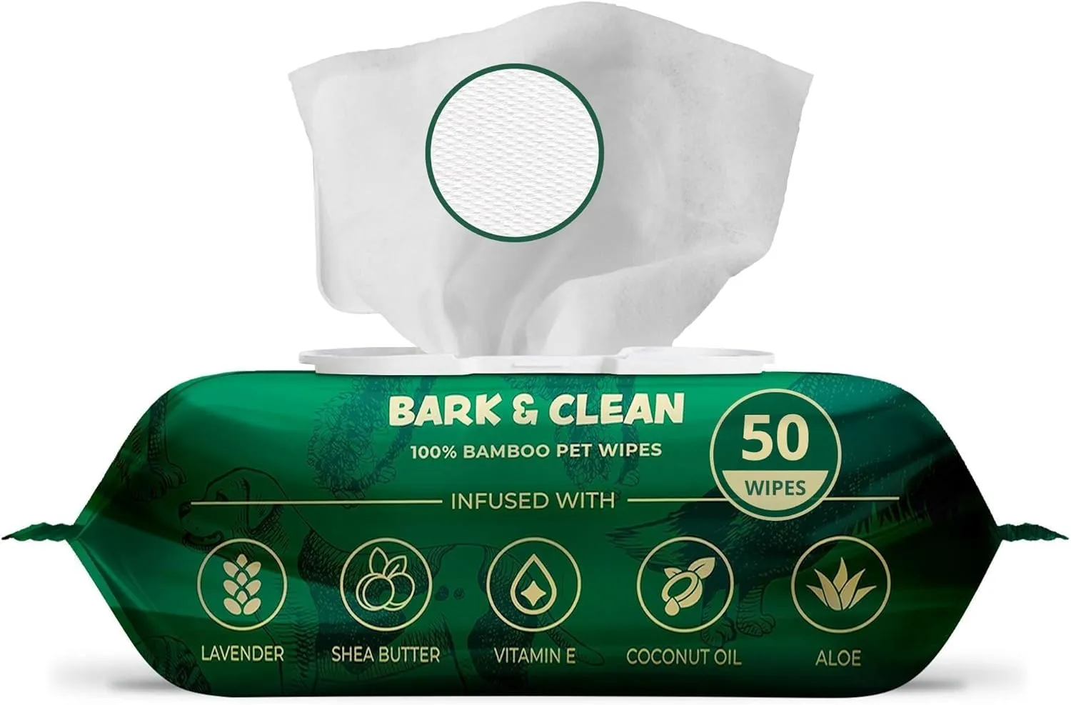 Dog Wipes for Cleaning and Deodorizing - Box of 50 Individually Wrapped 8.5" x 9" Bamboo Pet Wipes - Compostable, Hypoallergenic Puppy Wipes - Dog Wipes for Paws, Butt, and Body