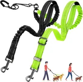Double Leash for Two Dogs, No Tangle 360 Swivel Dual Dog Leashes with 4 Handles, Super Lightweight for Puppy, Reflective Adjustable Strap and Shock Absorbing Bungee